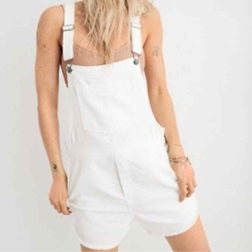 Aerie Denim Shortalls White XL